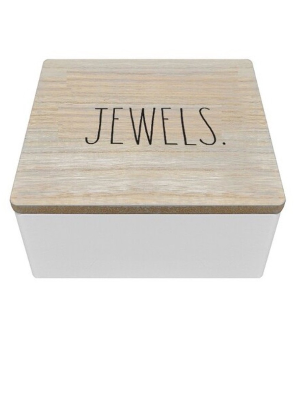 Rae Dunn White Jewelry Organizer Box with Light Wood Lid and Ring Slots